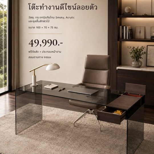 โต๊ะทำงานโครงสร้างลอยตัว ให้พื้นที่ทำงานดูโปร่งและร่วมสมัย...